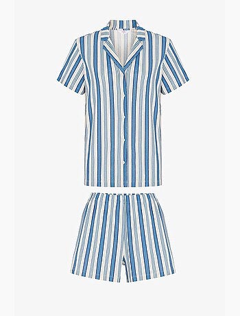 Ensemble de pyjama rayé en pointelle, chemise à manches courtes et short penti