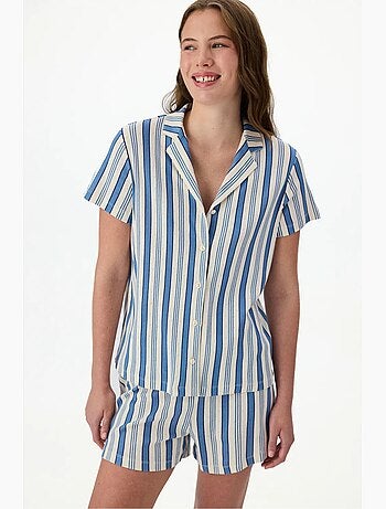Ensemble de pyjama rayé en pointelle, chemise à manches courtes et short penti