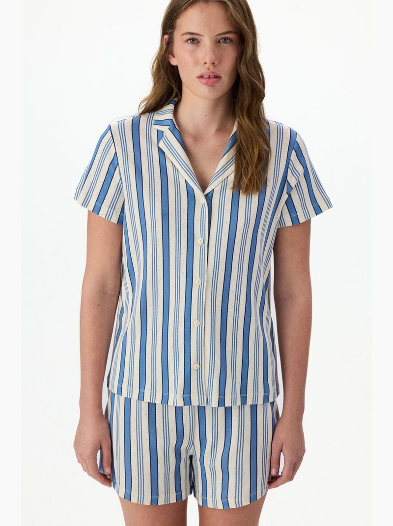 Ensemble de pyjama rayé en pointelle, chemise à manches courtes et short penti Blanc Bleu - Kiabi