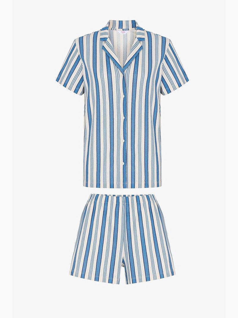 Ensemble de pyjama rayé en pointelle, chemise à manches courtes et short penti Blanc Bleu - Kiabi
