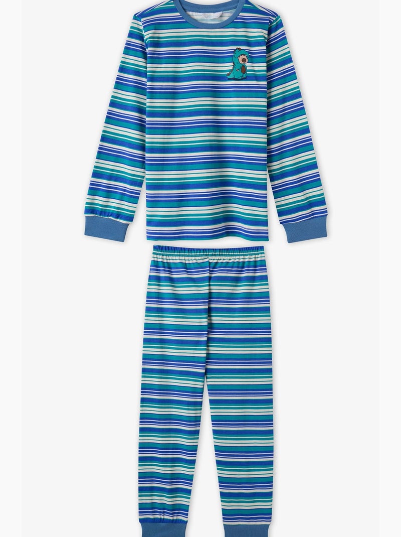 Ensemble de pyjama rayé lovers à manches longues pour garçon penti Bleu Vert Blanc - Kiabi