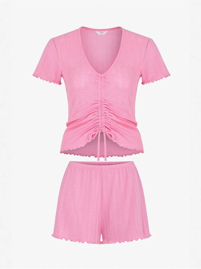 Ensemble de pyjama rosalie pointel à manches courtes et short penti Rose - Kiabi
