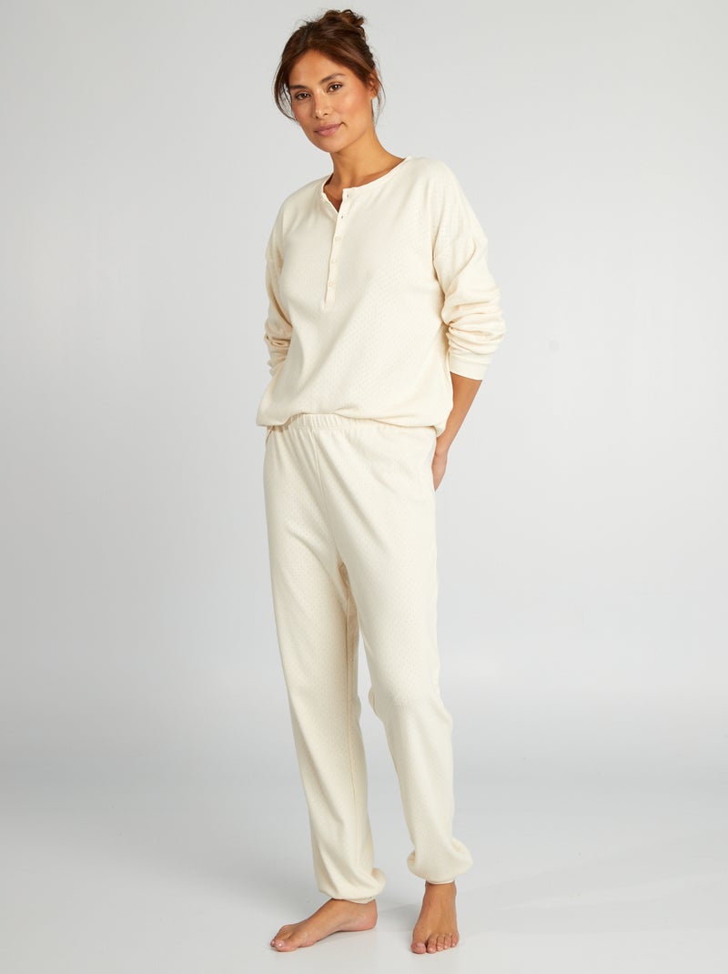 Ensemble de pyjama t-shirt + pantalon en maille pointelle - 2 pièces Blanc - Kiabi