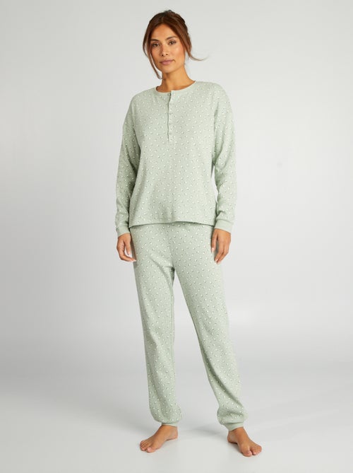 Ensemble de pyjama t-shirt + pantalon en maille pointelle - 2 pièces - Kiabi