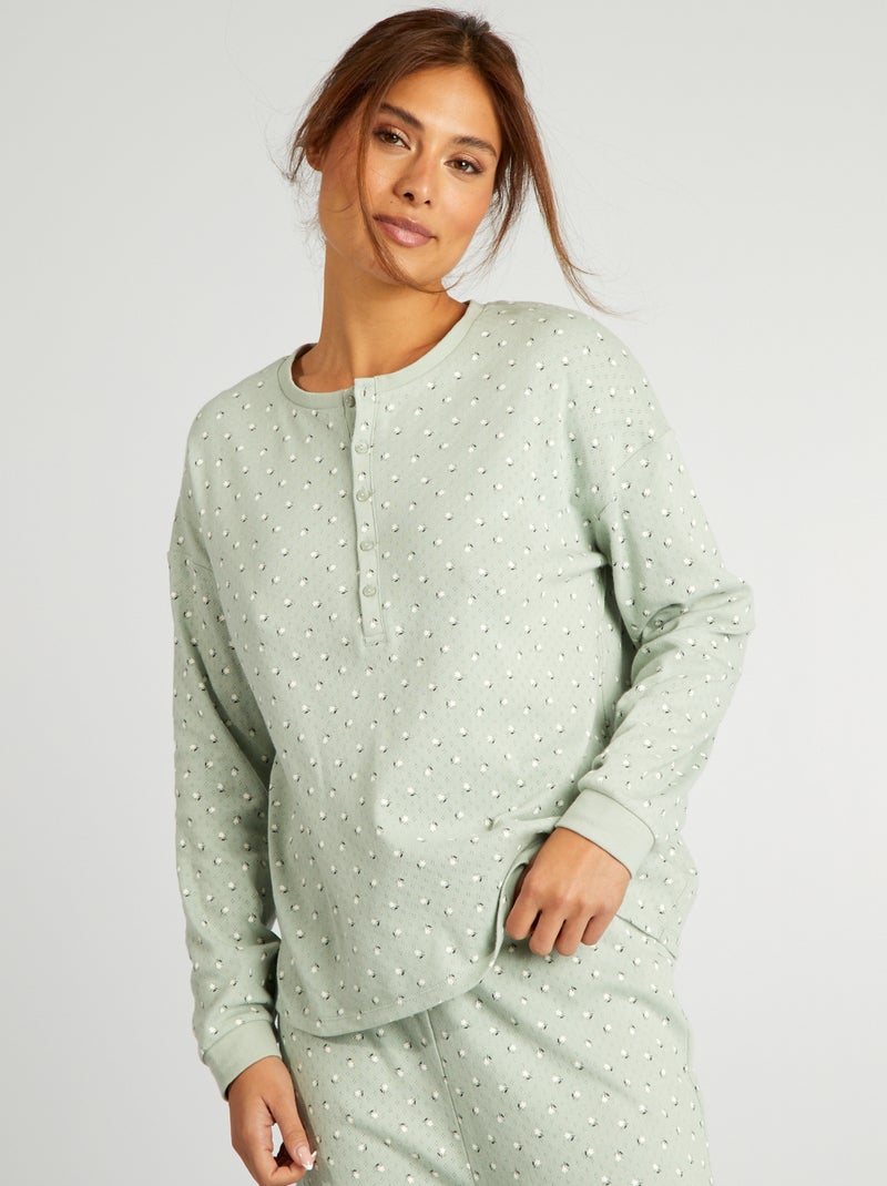 Ensemble de pyjama t-shirt + pantalon en maille pointelle - 2 pièces Vert - Kiabi
