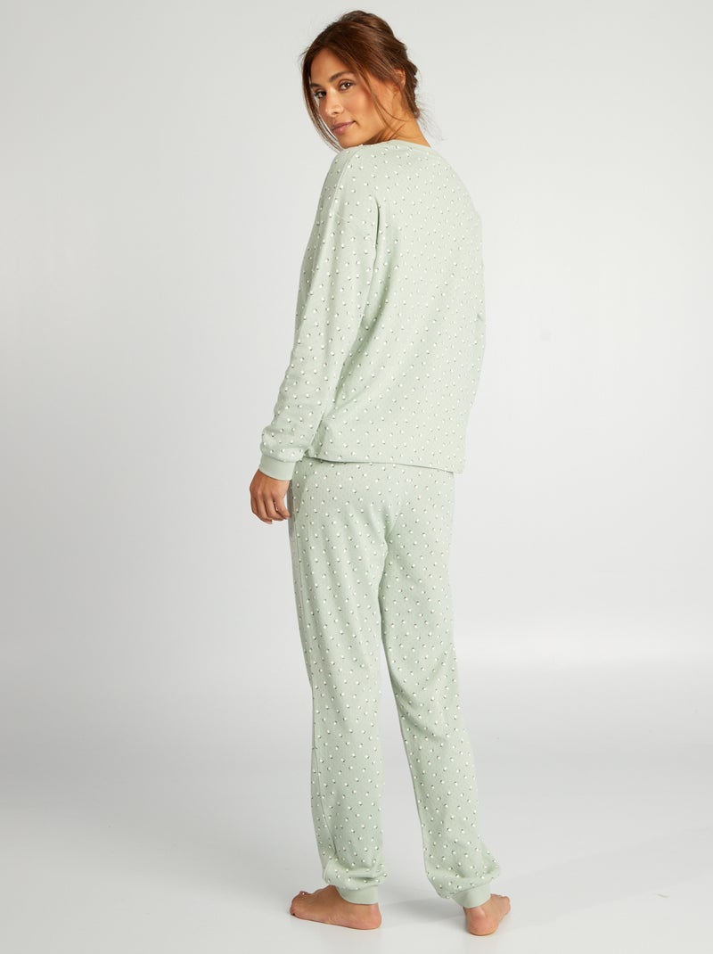 Ensemble de pyjama t-shirt + pantalon en maille pointelle - 2 pièces Vert - Kiabi