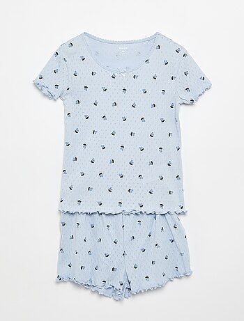 Ensemble de pyjama t-shirt + short en maille pointelle - 2 pièces