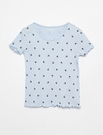 Ensemble de pyjama t-shirt + short en maille pointelle - 2 pièces