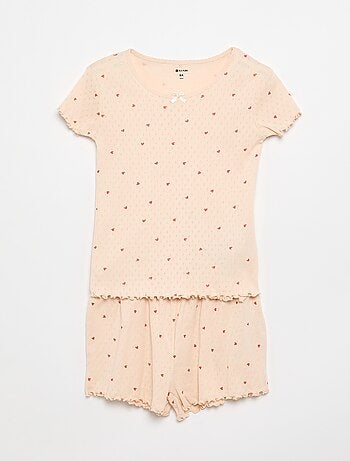 Ensemble de pyjama t-shirt + short en maille pointelle - 2 pièces
