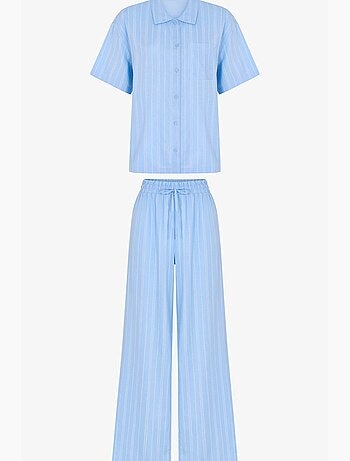 Ensemble de pyjama vacation rayé, chemise à manches courtes et pantalon penti