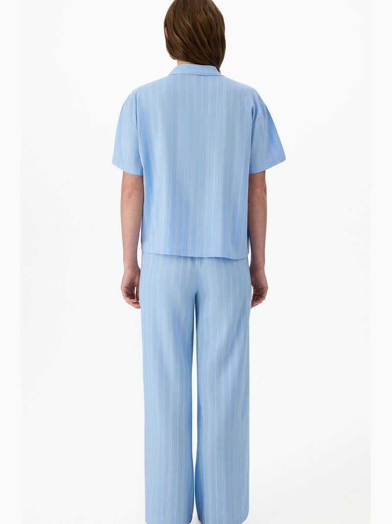 Ensemble de pyjama vacation rayé, chemise à manches courtes et pantalon penti Bleu ciel - Kiabi