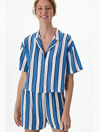 Ensemble de pyjama vacation rayé, chemise à manches courtes et short penti