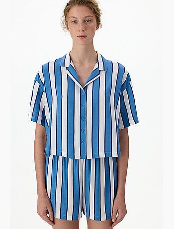 Ensemble de pyjama vacation rayé, chemise à manches courtes et short penti