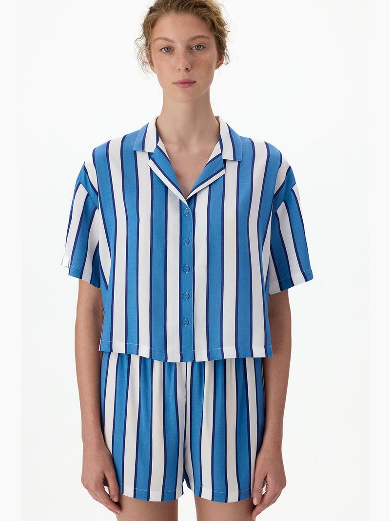 Ensemble de pyjama vacation rayé, chemise à manches courtes et short penti Blanc Bleu - Kiabi