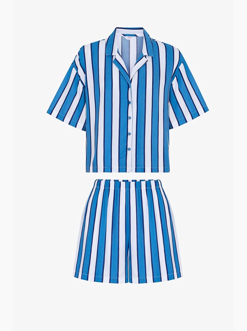 Ensemble de pyjama vacation rayé, chemise à manches courtes et short penti Blanc Bleu - Kiabi
