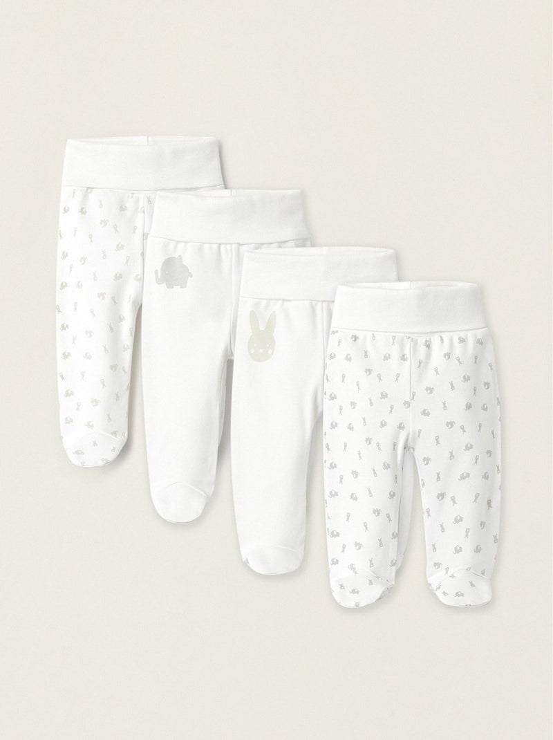 Ensemble de quatre pantalons avec pieds essential line 'Zippy' Blanc - Kiabi