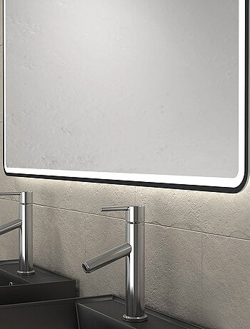 Ensemble de salle de bains avec 2 vasques et 1 miroir rectangulaires à led