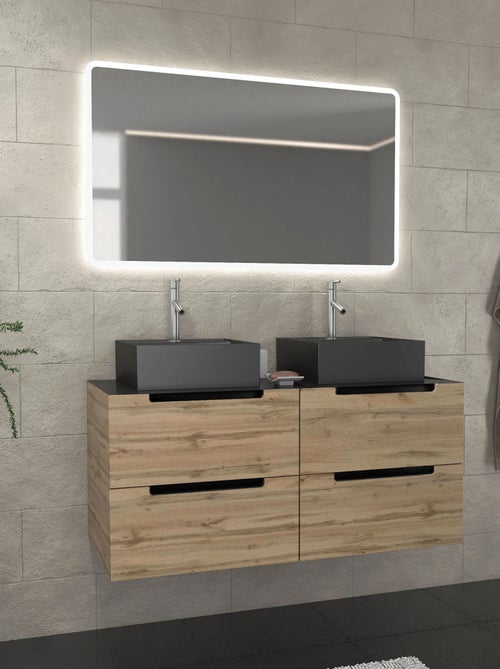 Ensemble de salle de bains avec 2 vasques et 1 miroir rectangulaires à led - Kiabi