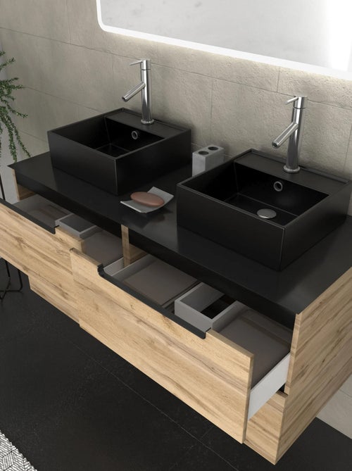 Ensemble de salle de bains avec 2 vasques et 1 miroir rectangulaires à led - Kiabi