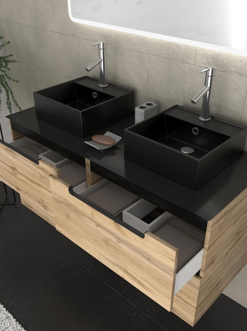 Ensemble de salle de bains avec 2 vasques et 1 miroir rectangulaires à led Beige clair - Kiabi
