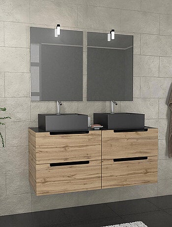 Ensemble de salle de bains avec 2 vasques et miroirs rectangulaires à led