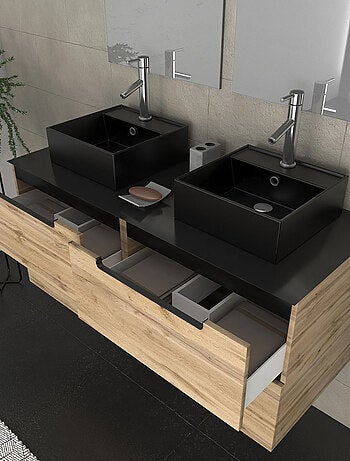 Ensemble de salle de bains avec 2 vasques et miroirs rectangulaires à led