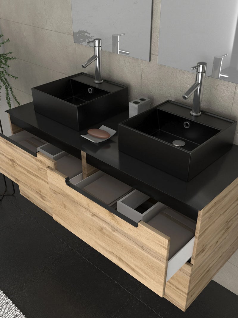 Ensemble de salle de bains avec 2 vasques et miroirs rectangulaires à led Beige clair - Kiabi