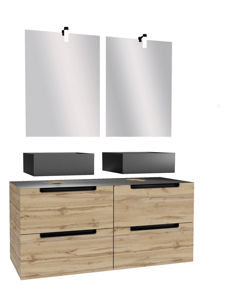 Ensemble de salle de bains avec 2 vasques et miroirs rectangulaires à led Beige clair - Kiabi