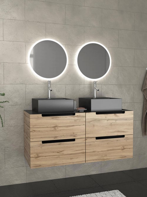 Ensemble de salle de bains avec 2 vasques rectangulaires et 2 miroirs ronds à led - Kiabi