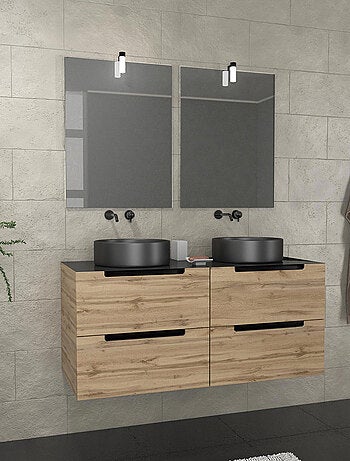 Ensemble de salle de bains avec 2 vasques rondes et 2 miroirs rectangulaires à led