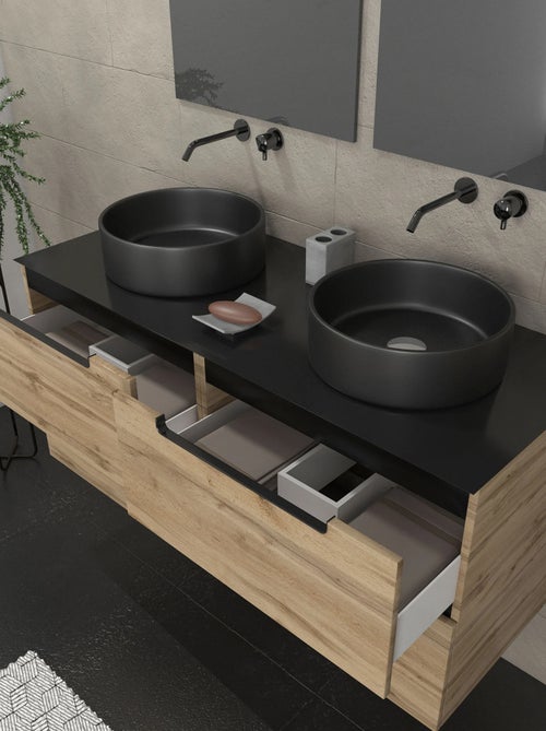 Ensemble de salle de bains avec 2 vasques rondes et 2 miroirs rectangulaires à led - Kiabi