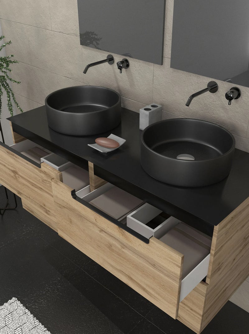 Ensemble de salle de bains avec 2 vasques rondes et 2 miroirs rectangulaires à led Beige clair - Kiabi