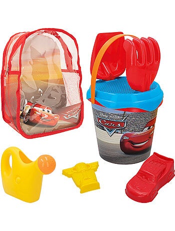 Ensemble de seaux de plage cars avec pelle, râteau, tamis, moules, arrosoir et sac de transport
