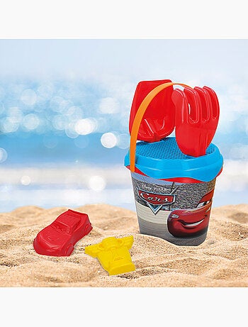 Ensemble de seaux de plage cars avec pelle, râteau, tamis, moules, arrosoir et sac de transport