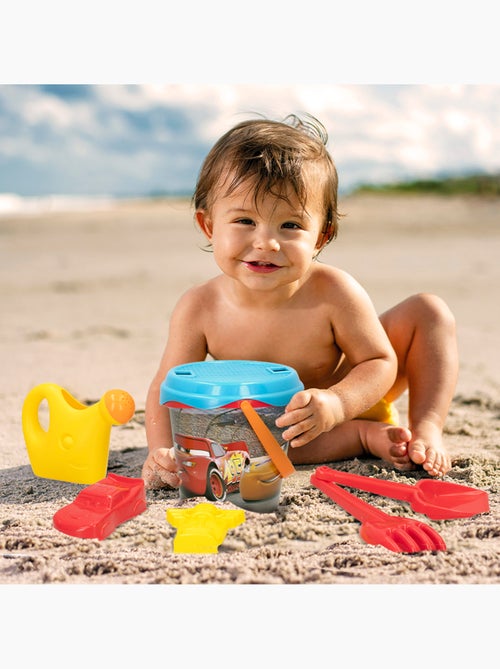 Ensemble de seaux de plage cars avec pelle, râteau, tamis, moules, arrosoir et sac de transport - Kiabi