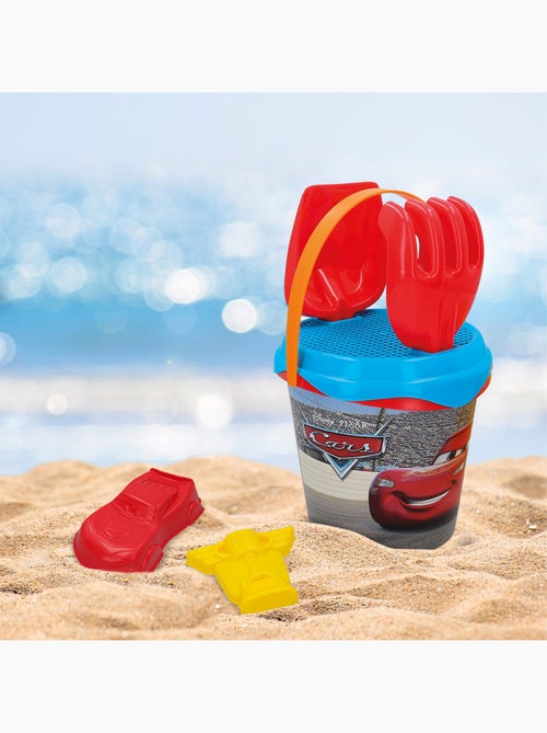 Ensemble de seaux de plage cars avec pelle, râteau, tamis, moules, arrosoir et sac de transport - Kiabi
