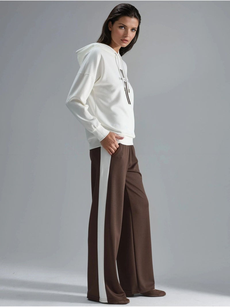 Ensemble de survêtement long rayé à capuche et jambes larges Blanc - Kiabi
