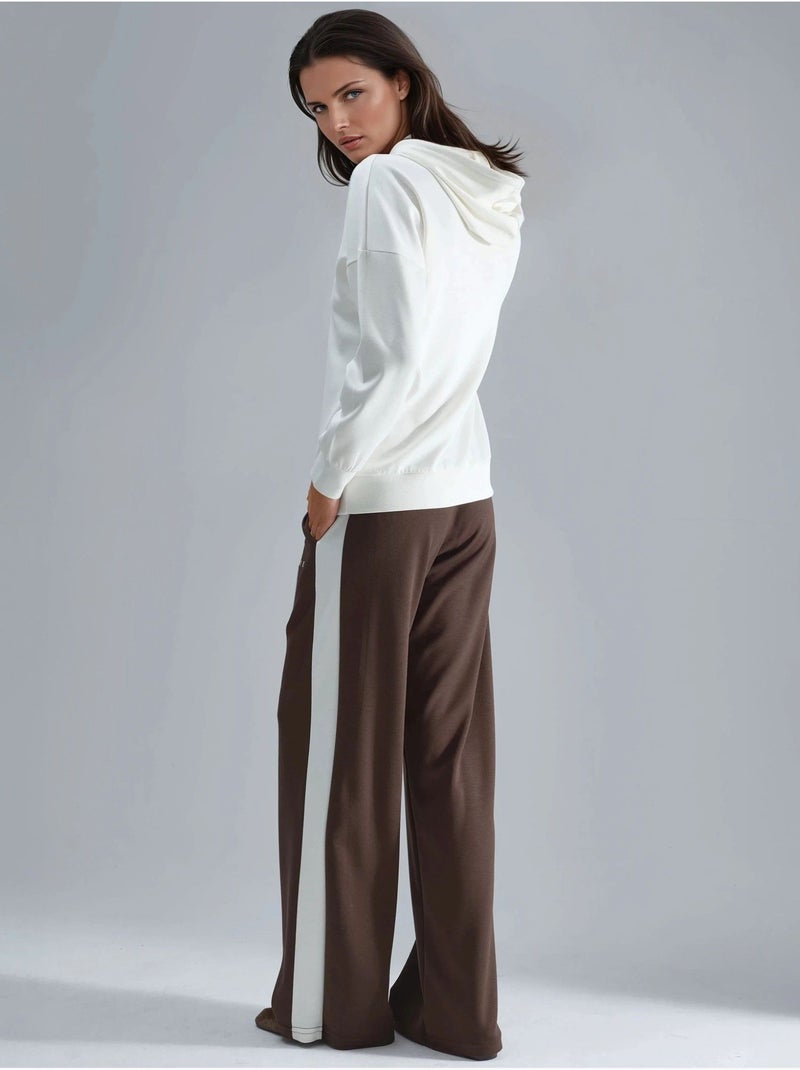 Ensemble de survêtement long rayé à capuche et jambes larges Blanc - Kiabi