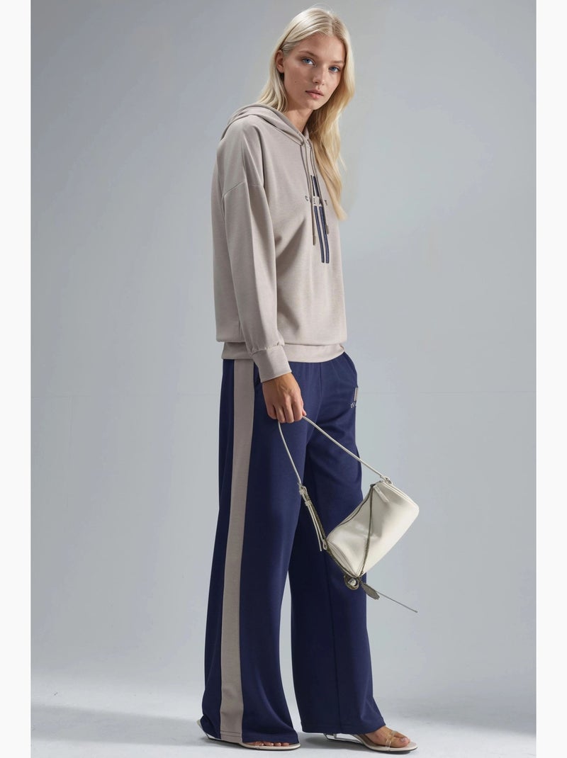 Ensemble de survêtement long rayé à capuche et jambes larges hiccup Bleu Gris - Kiabi
