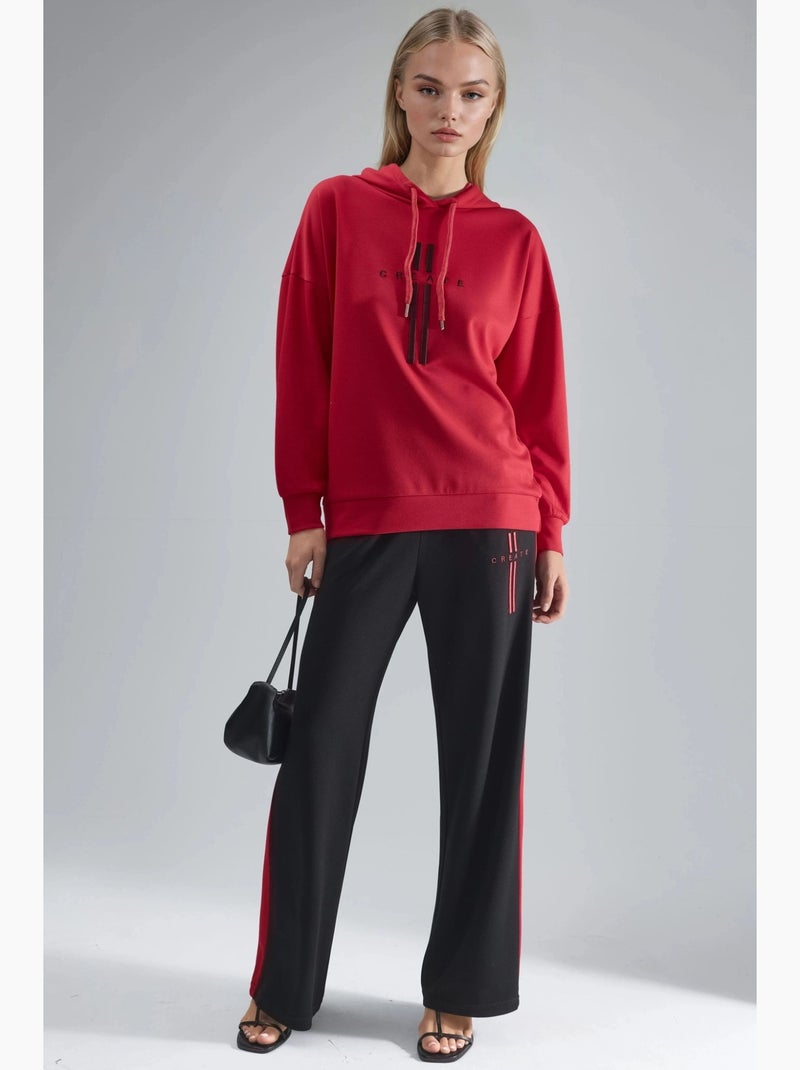 Ensemble de survêtement long rayé à capuche et jambes larges hiccup Rouge - Kiabi