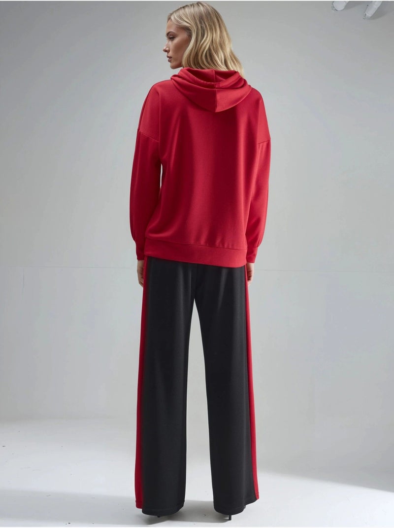 Ensemble de survêtement long rayé à capuche et jambes larges Rouge - Kiabi
