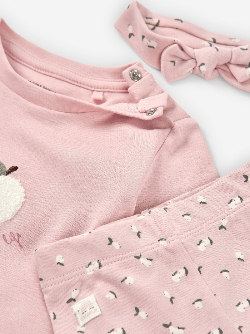 Ensemble de T-shirt à manches longues, leggings et bandeau Rose - Kiabi