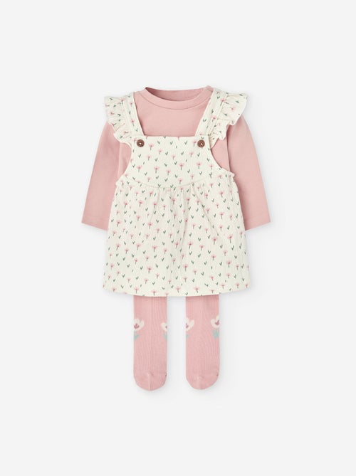 Ensemble de T-shirt, robe salopette et collants - Kiabi