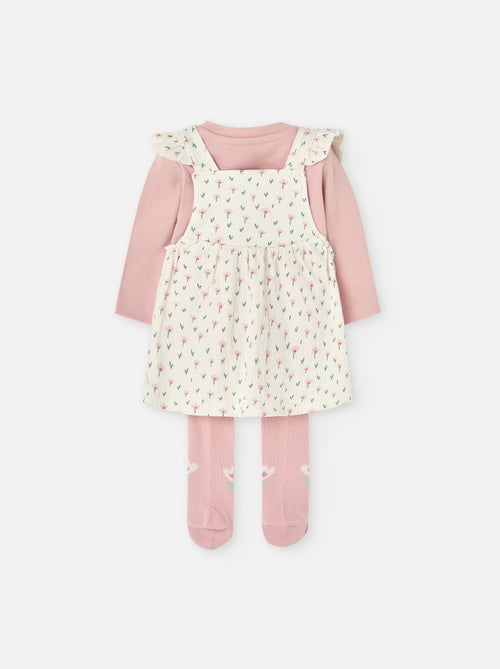 Ensemble de T-shirt, robe salopette et collants - Kiabi