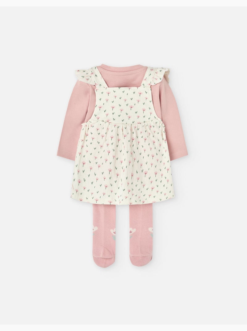 Ensemble de T-shirt, robe salopette et collants Blanc - Kiabi