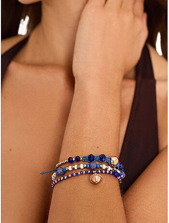Ensemble de trois bracelets bleu et doré