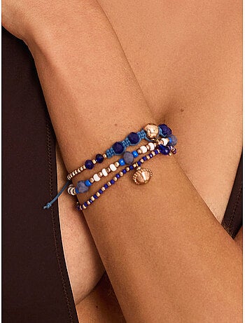 Ensemble de trois bracelets bleu et doré