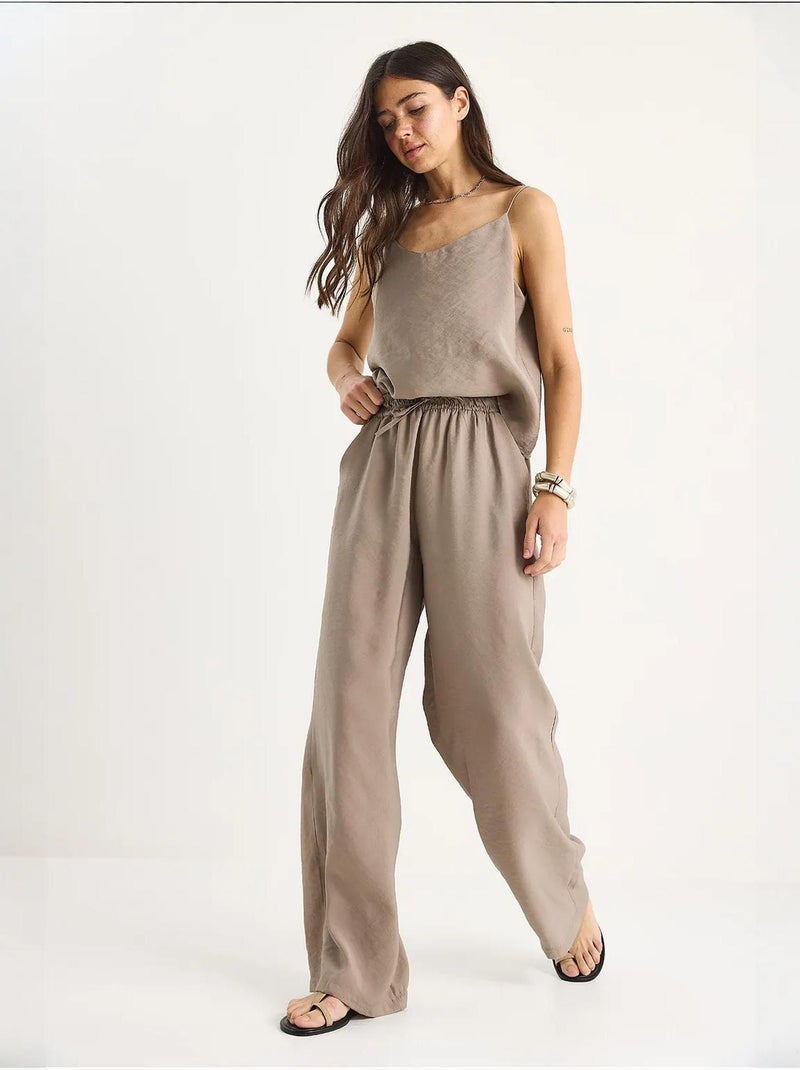 Ensemble débardeur sans manches et pantalon large lucci Beige argile - Kiabi