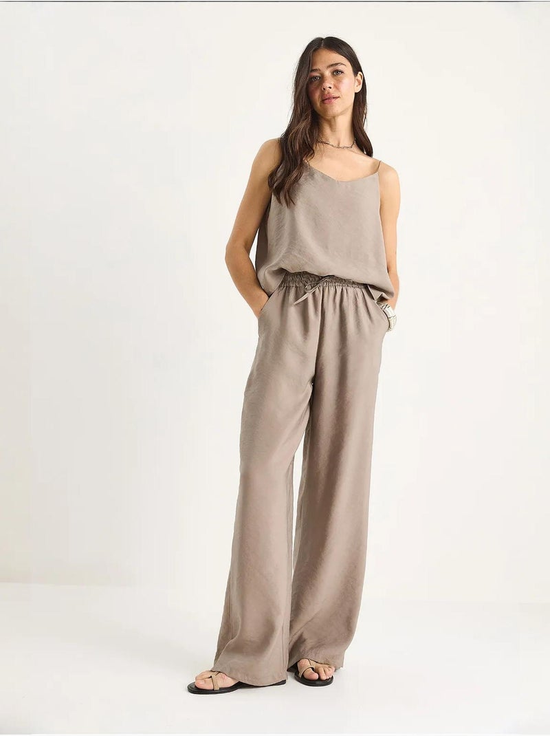 Ensemble débardeur sans manches et pantalon large lucci Beige argile - Kiabi