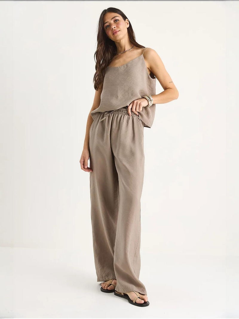 Ensemble débardeur sans manches et pantalon large lucci Beige argile - Kiabi